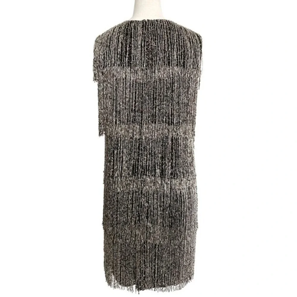 Burberry Silver Fringe Beaded Dress Cocktail Party Mini‎ Size 4 - Picture 4 of 11